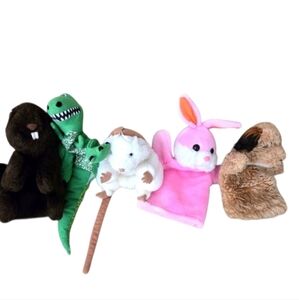 Animal Hand Puppets Bundle Beaver Dinosaur Mouse Rabbit Dog Toy Kid’s Play Child